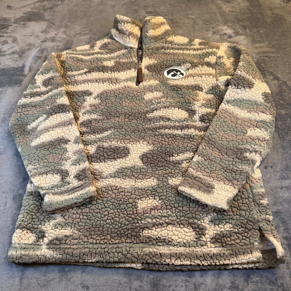 Boxercraft Iowa Hawkeyes Fleece Pullover Mens Small Camo Sherpa Quarter Zip